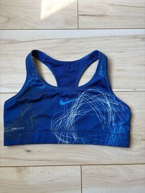 Nike Dri-FIT Sports Bra Blue Graphic Print Racerback Athletic Workout Top Size S